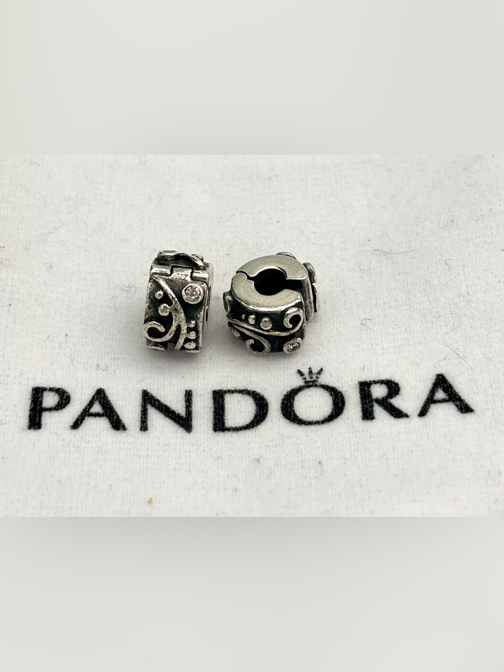 Pandora Sterling Silver Pink Tendril Filigree Clip Charms - set of 2- 790380PCZ
